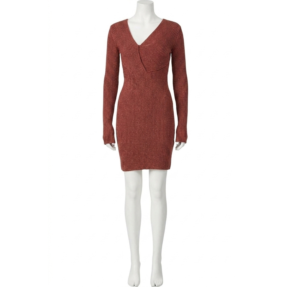NEW BOTTEGA VENETA asymmetrical v-neck sweater dress in rust